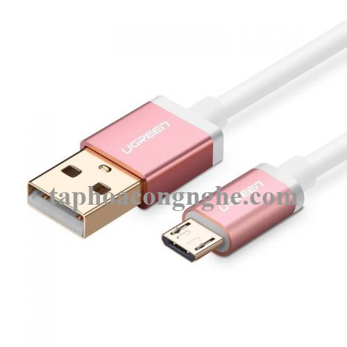Ugreen 30664 0.5M màu Hồng Cáp sạc truyền dữ liệu USB 2.0 sang MICRO USB đầu mạ vàng US134 30030664